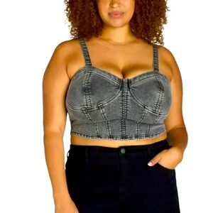 Gray Denim Bustier Top